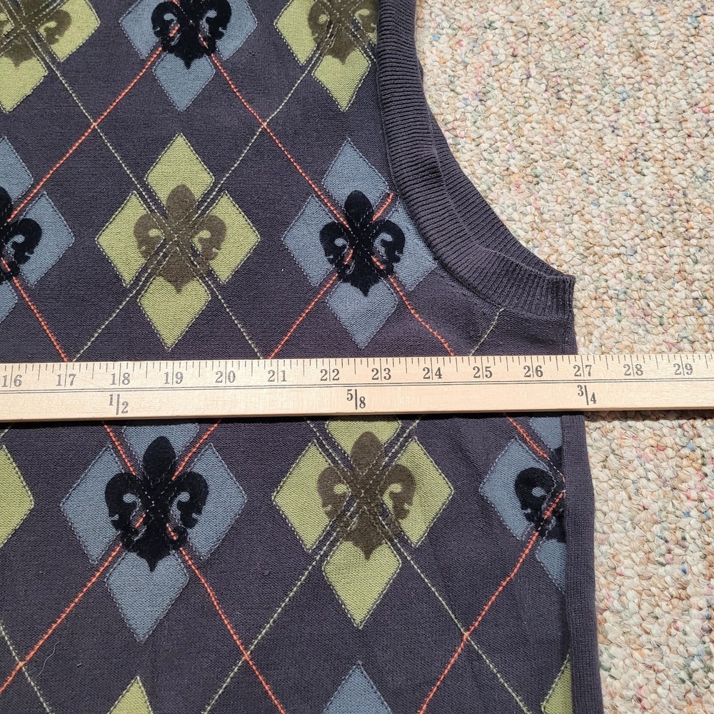 Marc Ecko Sweater Vest Mens 3XL Argyle Preppy Academia Pullover Cotton Cut & Sew - Picture 11 of 13